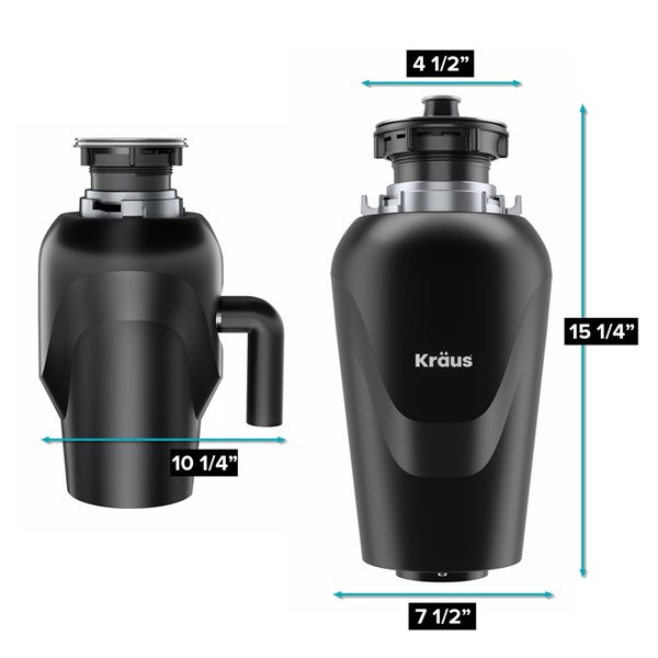 Kraus WasteGuard Black 3/4 HP Continuous-Feed Quiet Garbage Disposal for Kitchen Sinks with Shutoff System