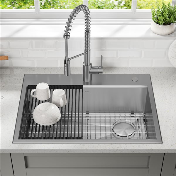 Kraus Kore 28-in Drop-In Stainless Steel Single Bowl Kitchen Sink