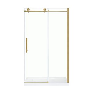 Porte de douche coulissante Ashley d'OVE Decors de 78 po H x 48 po l sans cadre avec verre tempéré transparent, fini doré