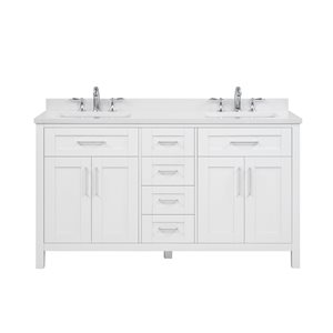 OVE Decors Boise 60-in White Double Sink Bathroom Vanity With White Marble Top