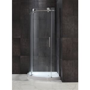 Porte de douche coulissante arrondie Zenni d'OVE Decors de 78 po H x 38 po l sans cadre avec verre tempéré transparent, chro