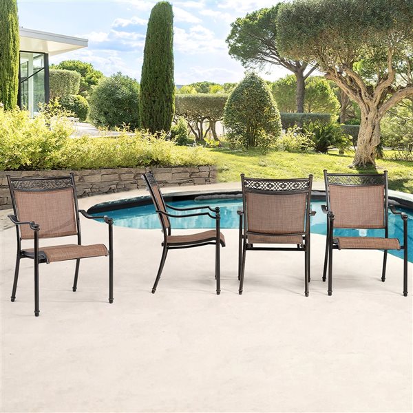 4 Bronze Metal Stationary Dining Chairs, Bronze Metal Outdoor Dining Chairs