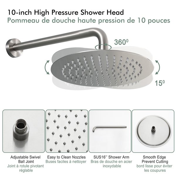 Clihome 10-in 5-Spray 2-Function Shower System in Brushed Nickel