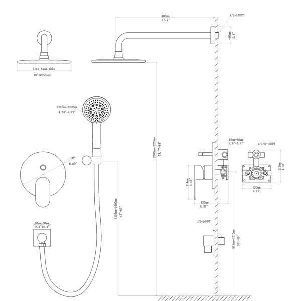 Clihome 10-in 5-Spray 2-Function Shower System in Brushed Nickel