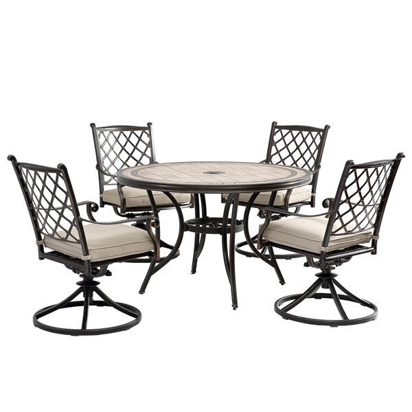 Clihome Outdoor 5piece Offwhite Aluminium Frame Dining Patio Set