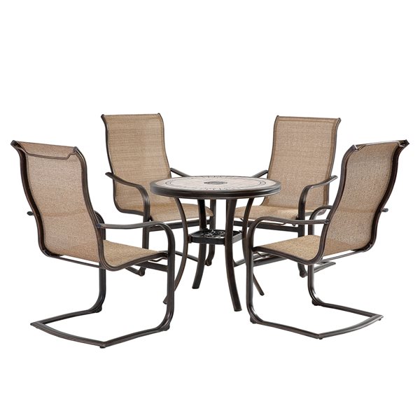 Clihome Outdoor 5-piece Brown Aluminium Frame Dining Patio Set With 