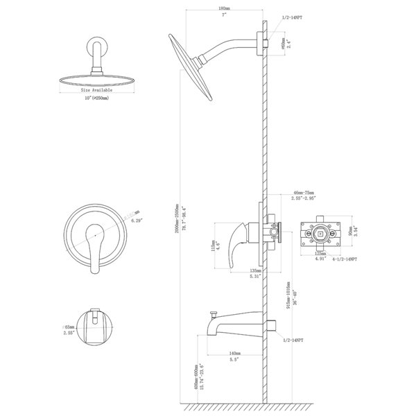 Clihome 2-function Shower System Matte Black 1-handle Bathtub and Shower - Faucet Valve Included