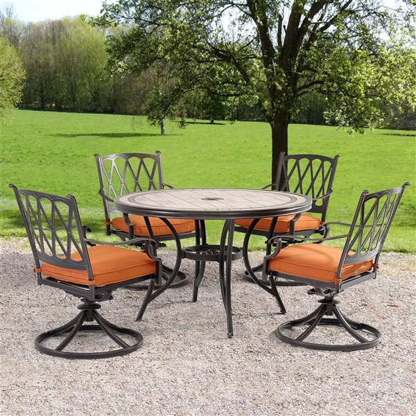 Clihome Outdoor 5piece Orange Aluminium Frame Dining Patio Set Tile