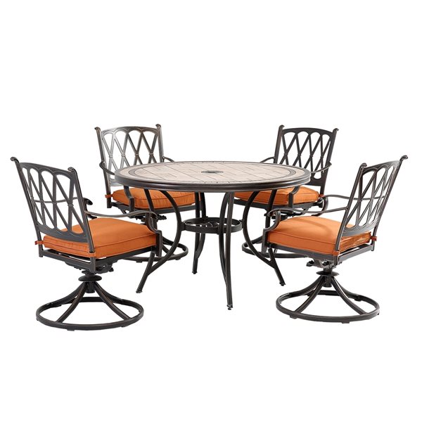 Clihome Outdoor 5piece Orange Aluminium Frame Dining Patio Set Tile