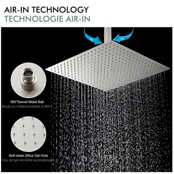 Clihome 16-in 2-Function Shower System with Adjust Height Bar in Brushed Nickel