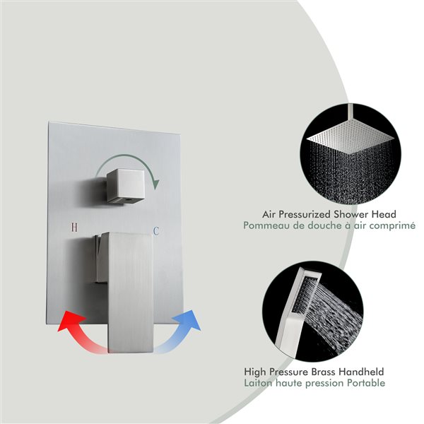 Clihome 16-in 2-Function Shower System with Adjust Height Bar in Brushed Nickel