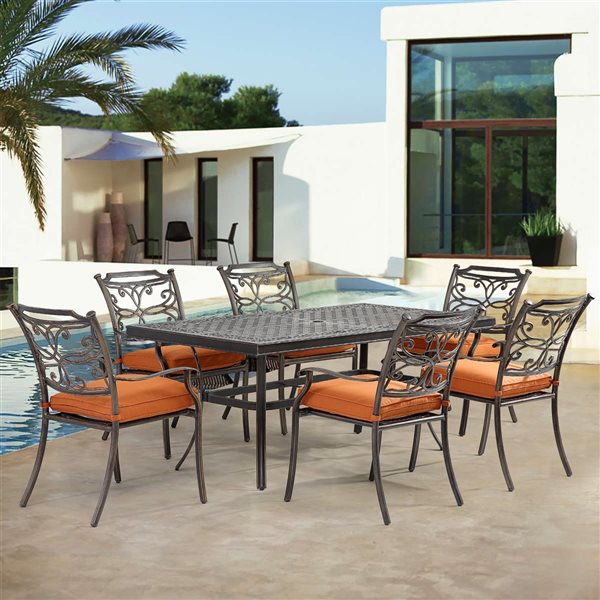 Clihome Outdoor 7-piece Orange Aluminium Frame Dining Patio Set with Orange Cushions Included