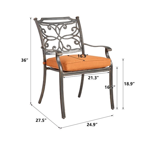 Clihome Outdoor 7-piece Orange Aluminium Frame Dining Patio Set with Orange Cushions Included