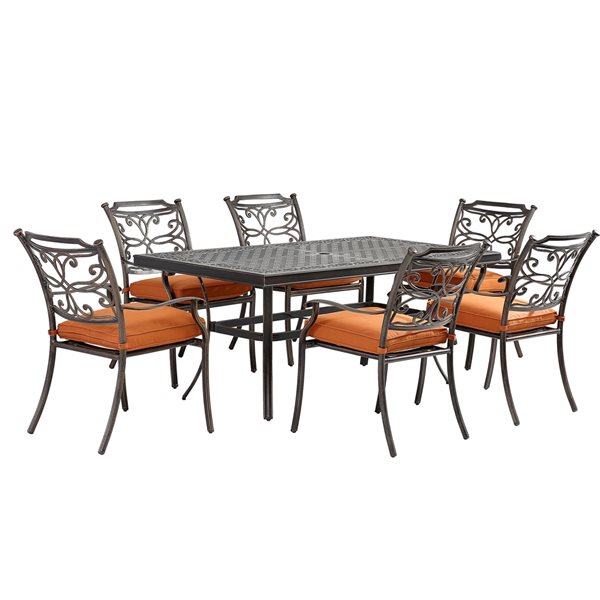 Clihome Outdoor 7-piece Orange Aluminium Frame Dining Patio Set with Orange Cushions Included