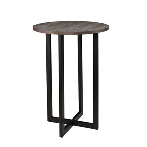 Holly & Martin Danby Oak/Black Round Fixed Bar Wood Veneer Table with Black Metal Base