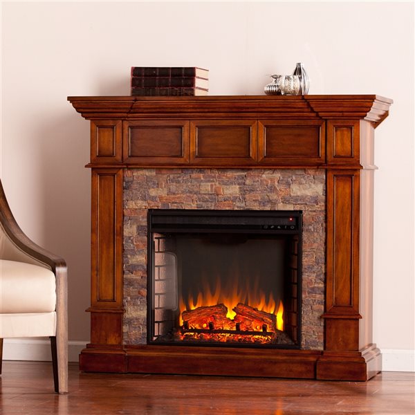 allen + roth 43.5-in W Faux Stone Infrared Quartz Electric Fireplace at