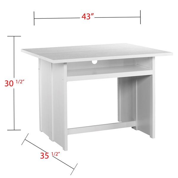 Southern Enterprises Killey White Rectangular Extending Self-Storing Standard Composite Table with White Composite Base