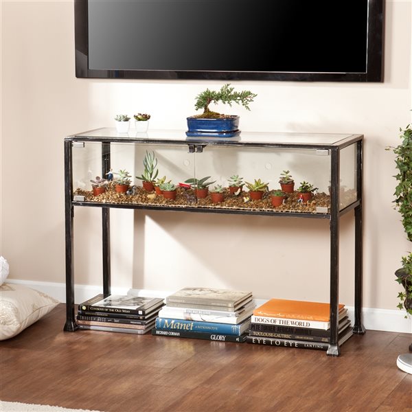 Southern enterprises terrarium glass deals display coffee table in black