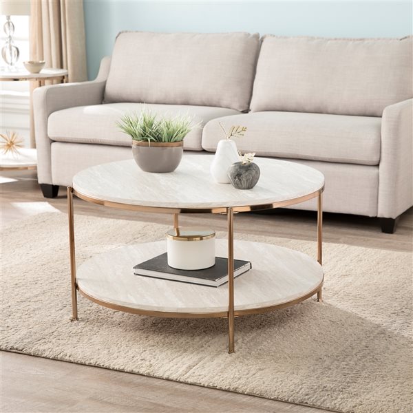 Southern Enterprises Ashling Faux Travertine Composite Coffee Table