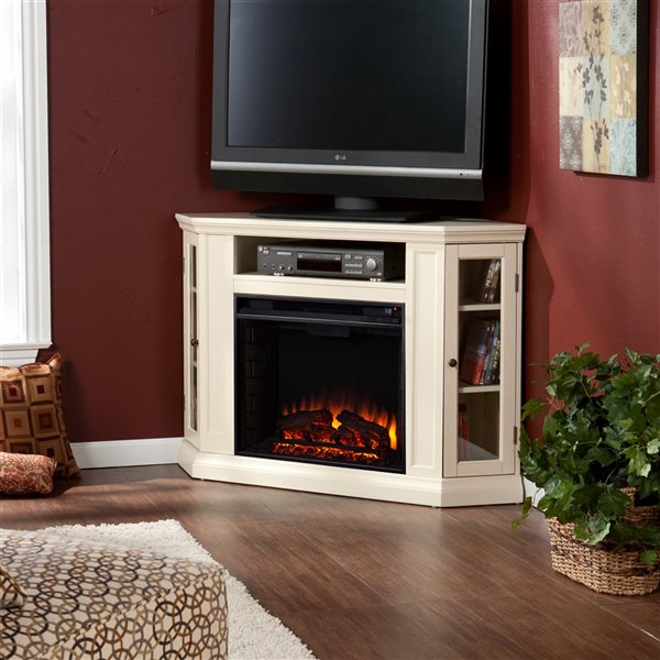 Southern Enterprises Aldan 48-in W Ivory Fan-forced Electric Fireplace