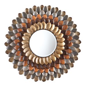 Southern Enterprises Brianna 31.75-in L x 31.75-in W Round Gold/Brown Framed Wall Mirror