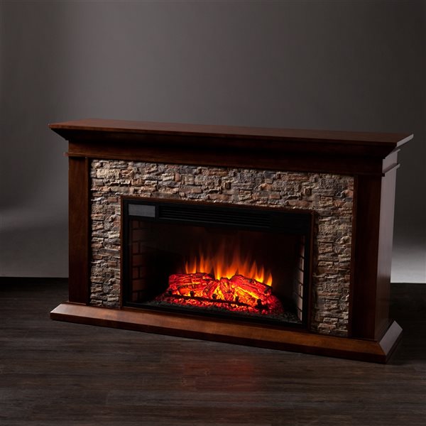 Southern Enterprises Kristoff 60-in W Whiskey Maple with Faux Stone  Fan-forced Electric Fireplace ATG3209 | RONA