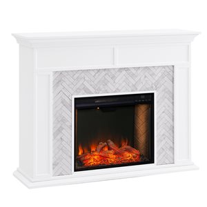 Southern Enterprises Cago 50-in W White with Grey Marble Fan-forced Smart Electric Fireplace