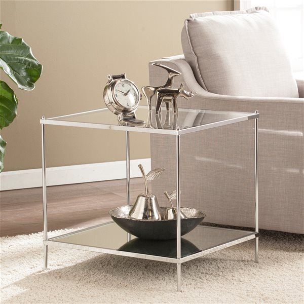 Southern Enterprises Hawthorne Metallic Chrome Glass Square End Table