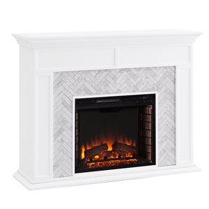 Southern Enterprises Cago 50-in W White with Grey Marble Fan-forced Electric Fireplace