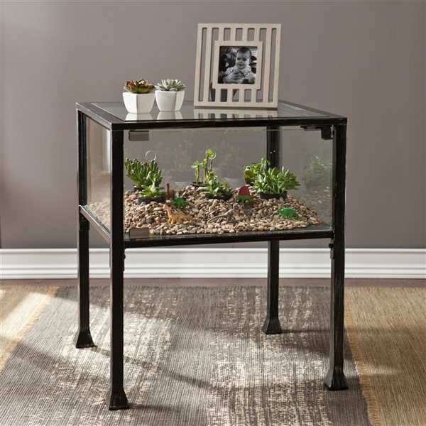 Southern Enterprises Veritas Black/Distressed Silver Glass Square End Table