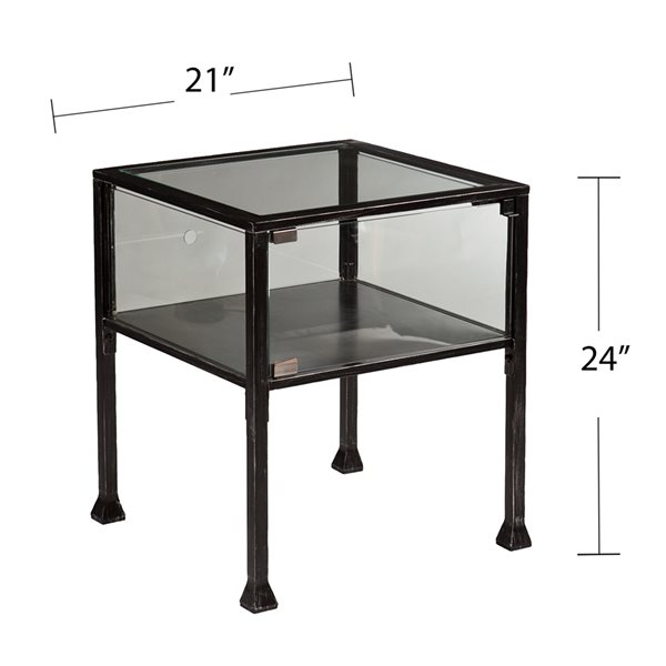 Southern Enterprises Veritas Black/Distressed Silver Glass Square End Table