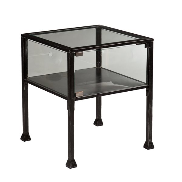 Southern Enterprises Veritas Black/Distressed Silver Glass Square End Table