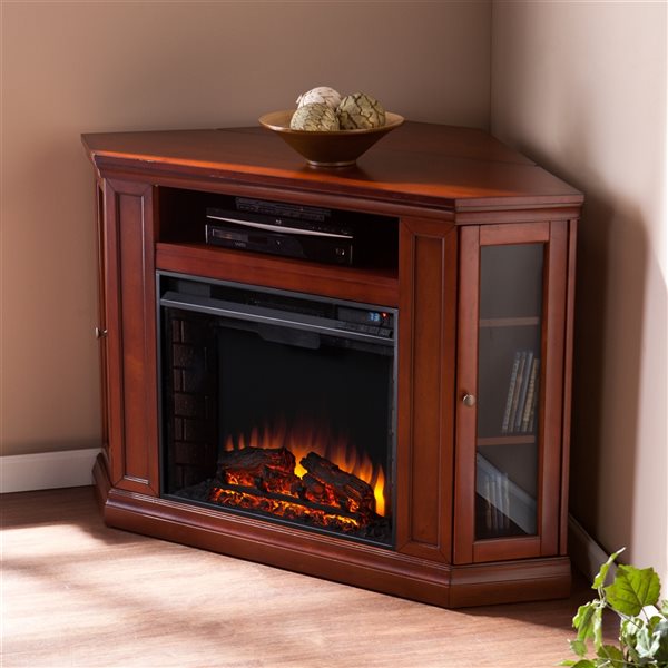 Mahogany tv deals stand with fireplace