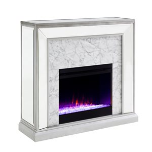 Southern Enterprises Lafre Antique Silver, Faux Marble and Mirror 44-in W Fan-forced Electric Fireplace