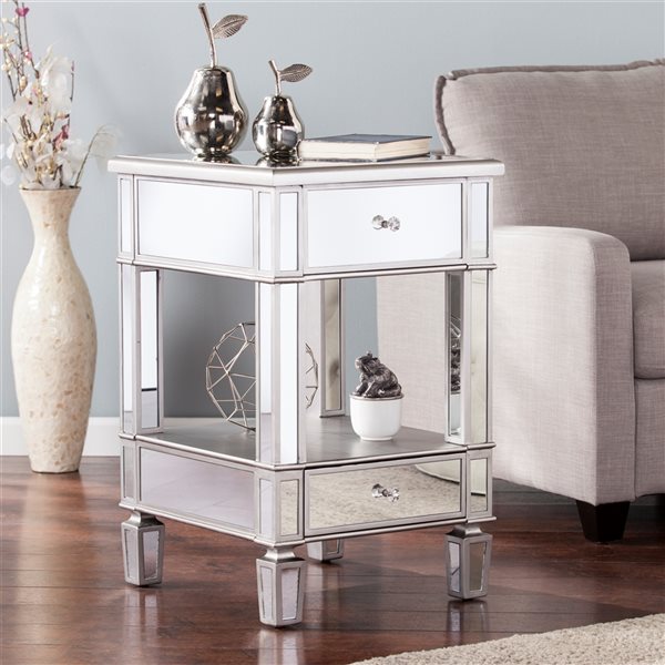 Southern Enterprises Ridgekit Brushed Matte Silver Composite Square End Table