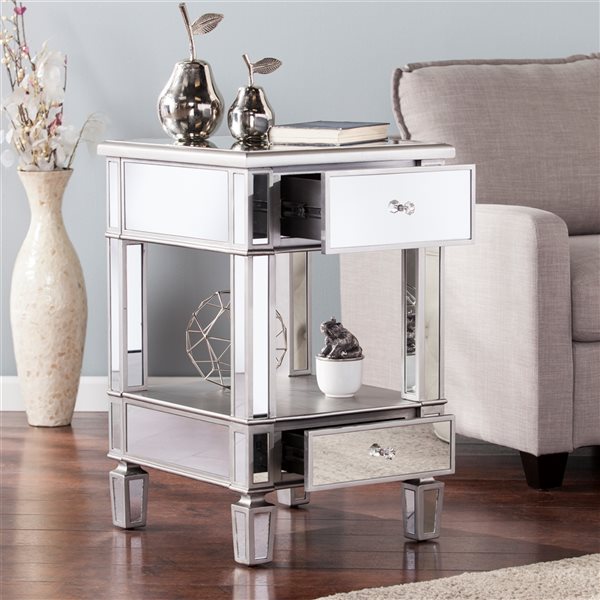 Southern Enterprises Ridgekit Brushed Matte Silver Composite Square End Table
