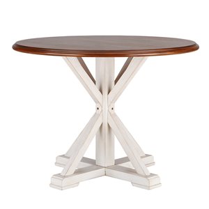 Table ronde fixe standard Bedelia par Southern Enterprises avec plateau en bois brun foncé et cadre en bois blanc antique