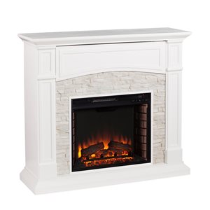 Southern Enterprises Sacone 45.75-in W White with Faux Stone Fan-forced Electric Fireplace