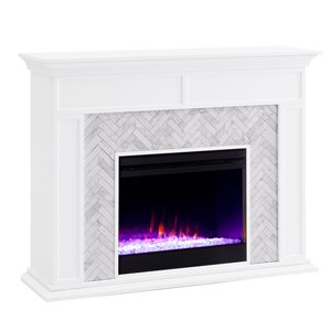 Southern Enterprises Cago 50-in W White with Grey Marble Fan-forced Colour Changing Electric Fireplace