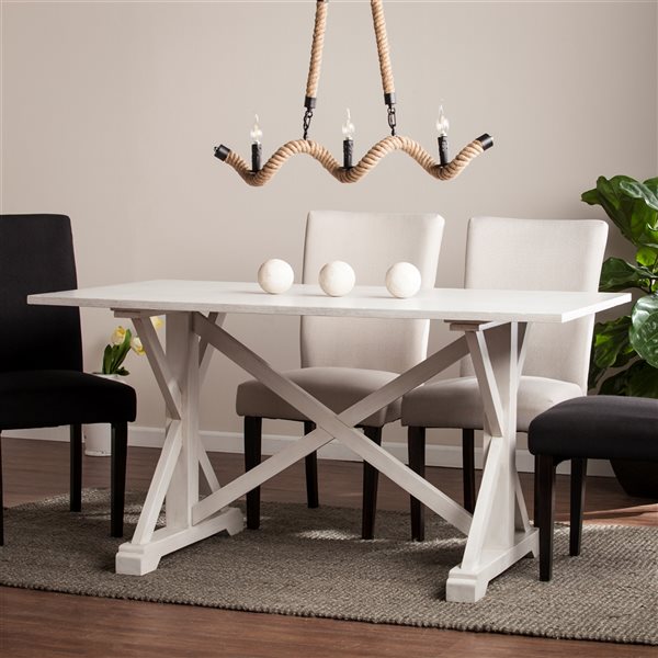 Southern Enterprises Calwix White Rectangular Fixed Standard Composite Table with White Wood Base