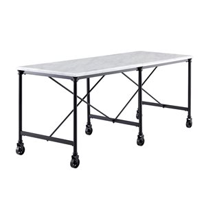 Southern Enterprises Hocroa Black Metal Base with Faux Marble Top Rolling Kitchen Island (71-in x 26-in x 29-in)