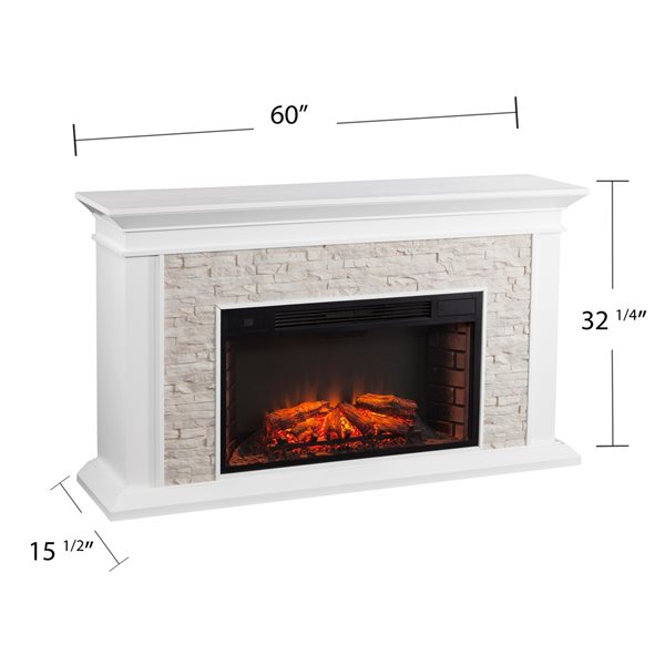 Southern Enterprises Kristoff 60.25-in W White with Faux Stone Fan-forced Electric  Fireplace ATG1209 | RONA