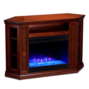 Southern Enterprises Jedor 48-in W Mahogany Brown Fan-forced Colour Changing Electric Fireplace