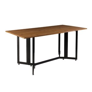 Holly & Martin Driness Oak/Black Rectangular Extending Drop Standard Composite Table with Black Metal Base