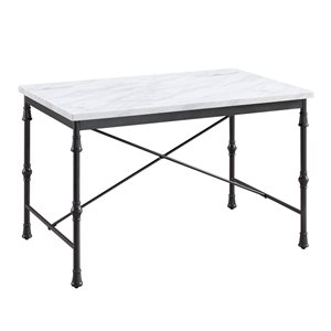 Southern Enterprises Artemis White/Black Rectangular Fixed Standard Faux Marble Table with Black Metal Base