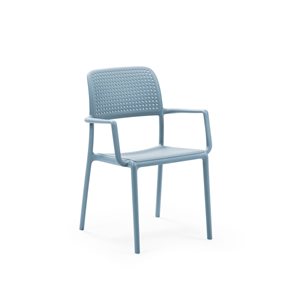 Nardi Set of 4 Celeste/Light Blue Stackable Plastic Stationary Bora Arm Chair