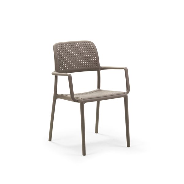 Ensemble Bora de quatre fauteuils empilables en plastique de Nardi, tortora/beige