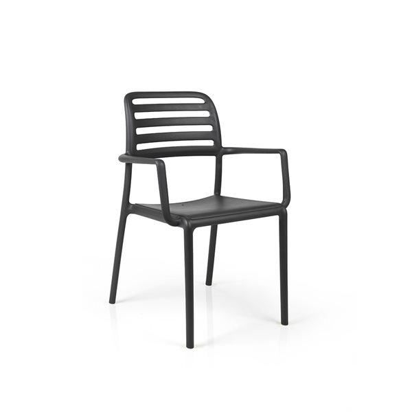 Nardi Set of 4 Charcoal/Anthracite Stackable Plastic Stationary Costa Arm Chair