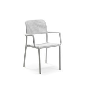 Nardi Set of 4 Bianco/White Stackable Plastic Stationary Bora Arm Chair