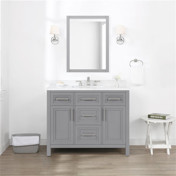 OVE Decors Laney 42-in Grey Single Sink Bathroom Vanity with White Engineered Stone Top